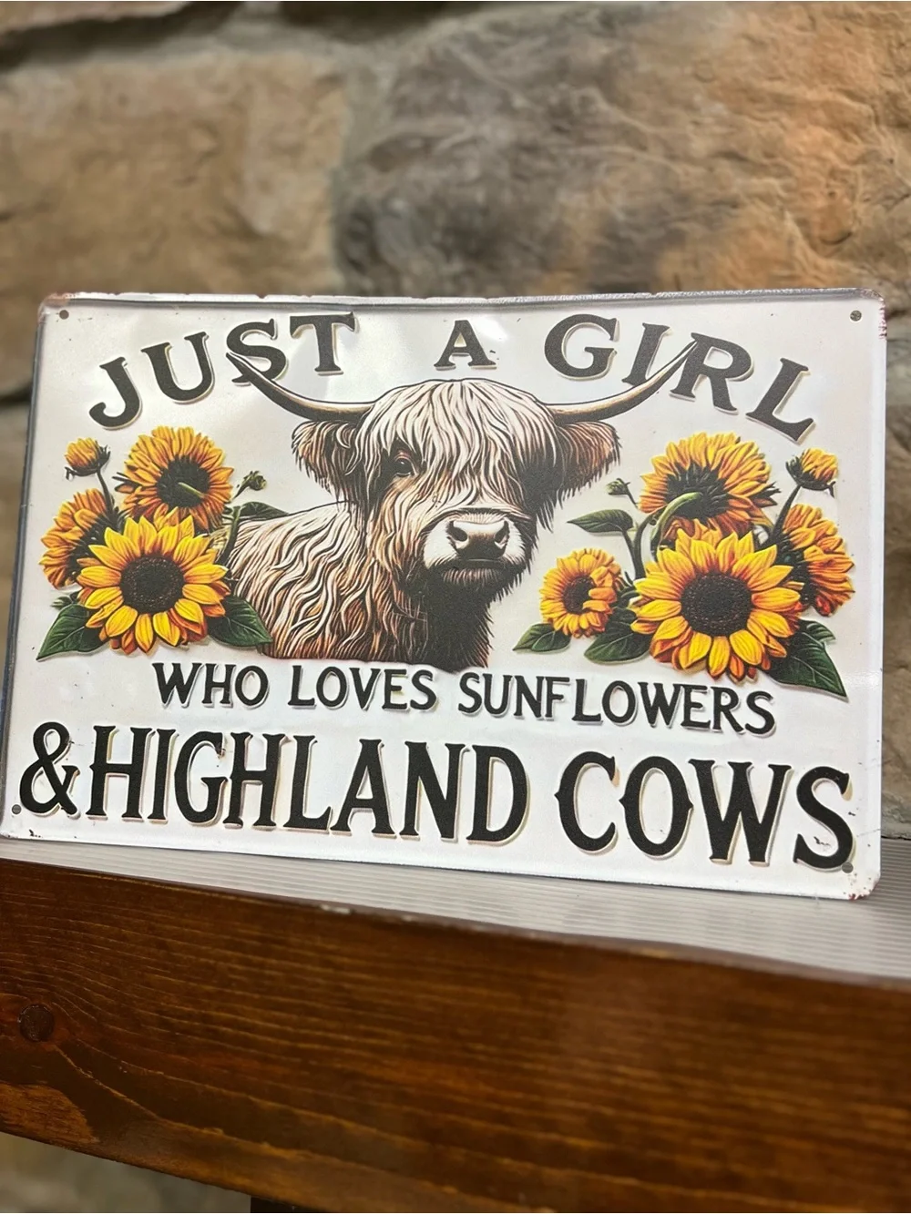 Decorative Highland Cow & Sunflower Wall Sign - Yellow Accent